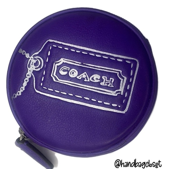 Coach Ultra Violet Purple Round Coin Bag Wristlet in Hangtag Motif Rare - Picture 9 of 9